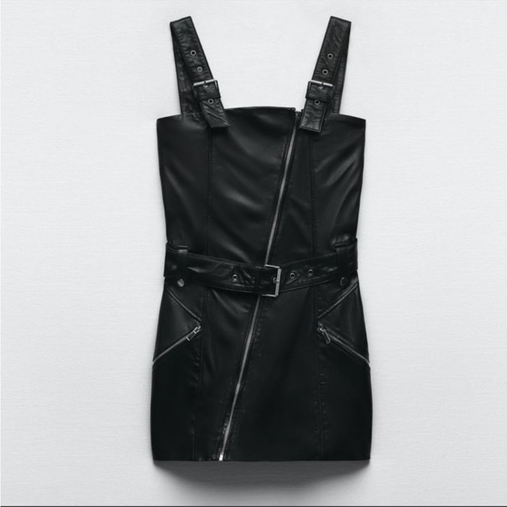 NWT Genuine Leather Zara Biker Dress - Picture 7 of 13